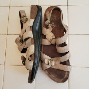 Dansko 37‎ Metallic Sparkle Glitter Shimmer Leather Wedge Sandals JAMESON 6.5 7